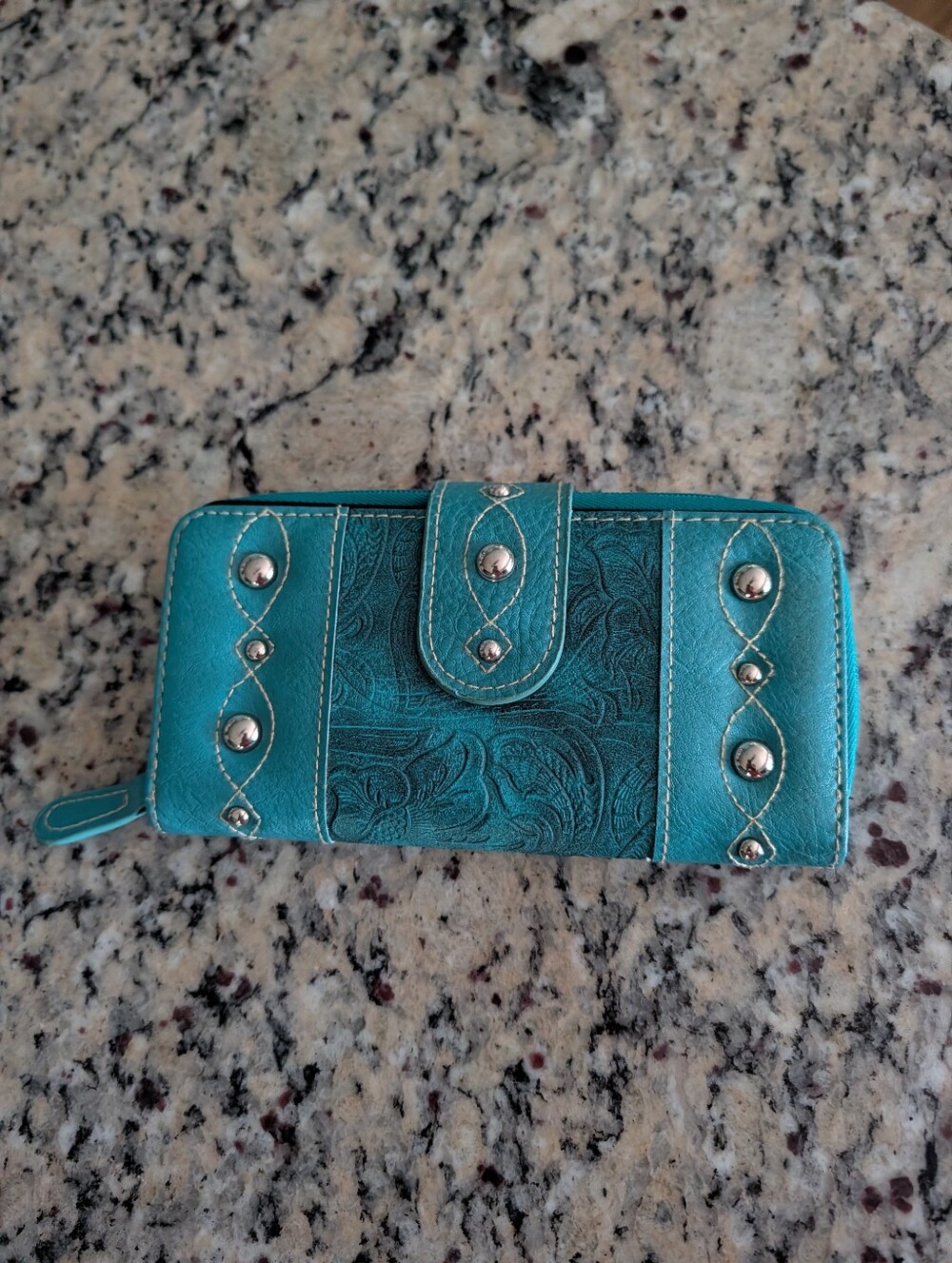 The North Face Western Turquoise Floral Studded Trifold Wallet Clutch